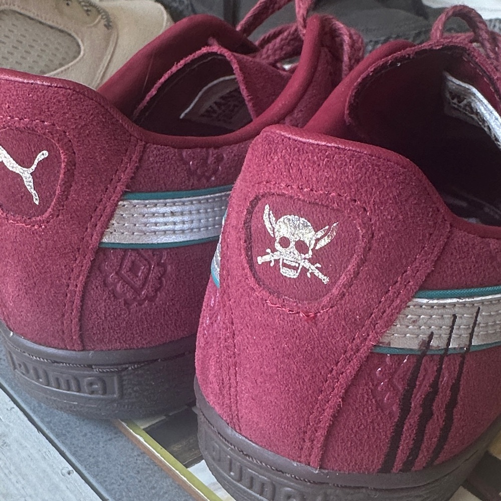 Mens PUMA x One Piece Suede Shanks Athletic Shoe - Regal Red / Future Pink - Picture 4 of 5